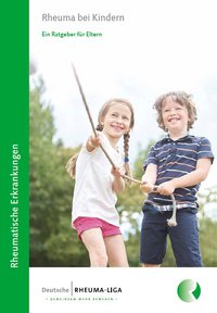 Cover zwei Kinder ziehen an Seil, Broschüre unser Kind hat Rheuma